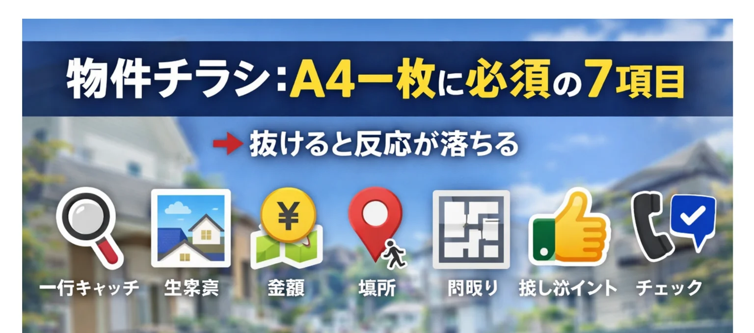 物件チラシ:A4一枚に必須の7項目(抜けると反応が落ちる)