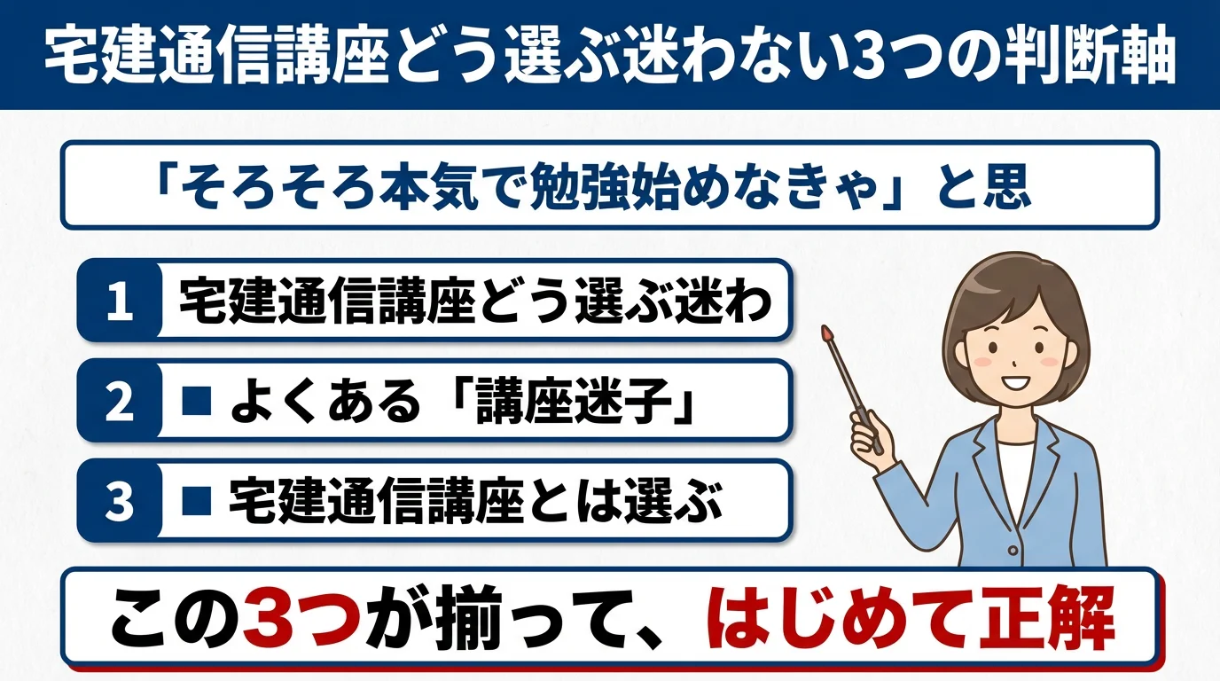 宅建通信講座どう選ぶ?迷わない3つの判断軸
