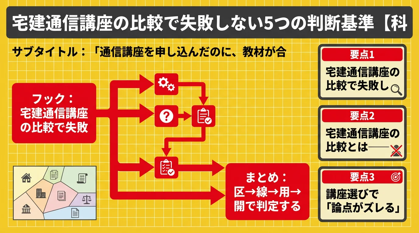 宅建通信講座の比較で失敗しない5つの判断基準【科目別学習期の選び方】