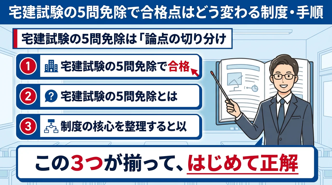 宅建試験の5問免除で合格点はどう変わる?制度・手順・判断基準の完全整理