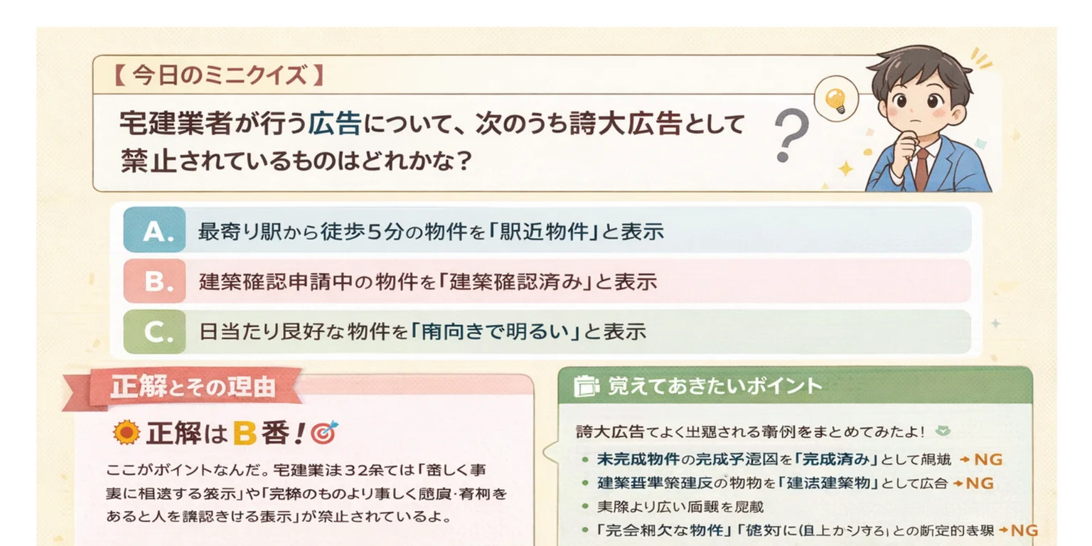 【宅建業法】誇大広告禁止の覚え方！間違いやすい事例を攻略