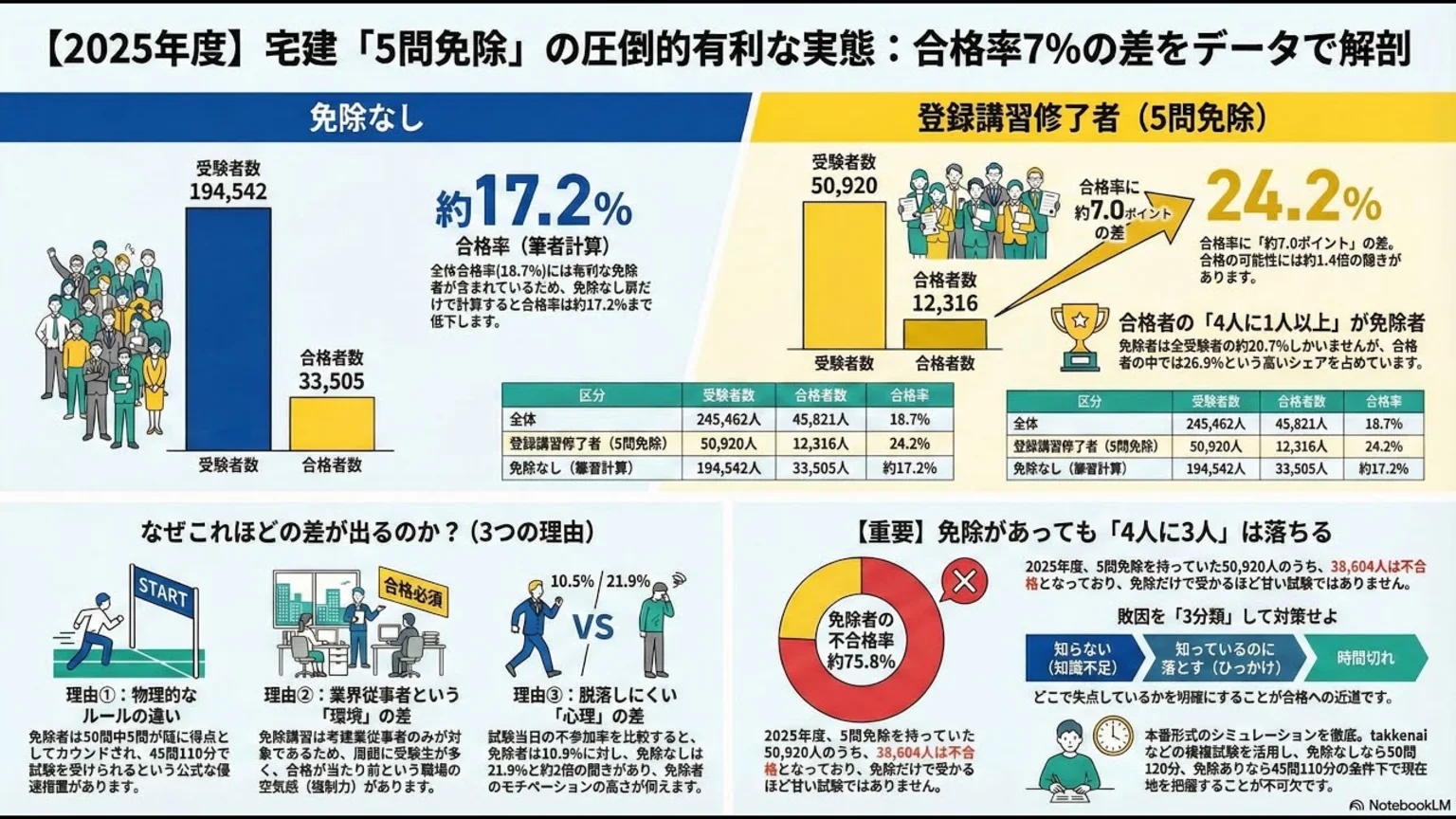 宅建登録講習修了者の合格率24.2%と全体18.7%の比較